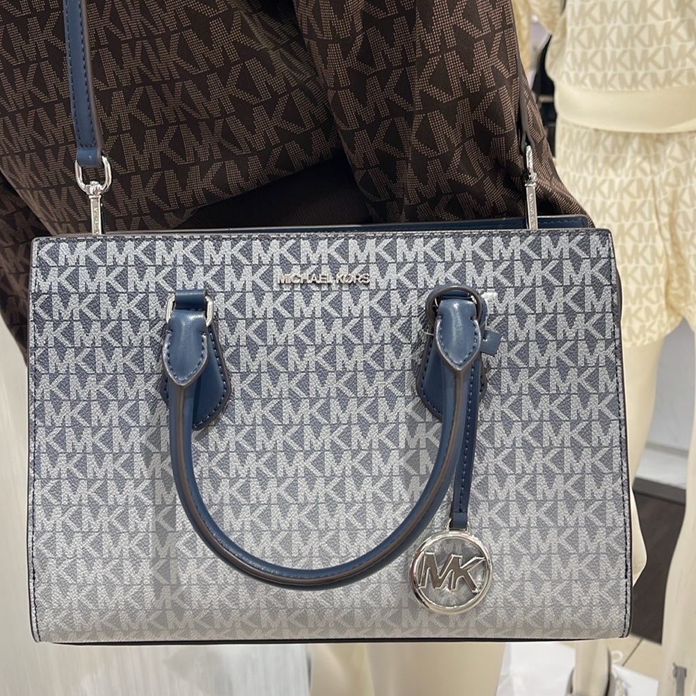 MICHAEL KORS Sheila Medium Ombré Signature Logo CZ Satchel Crossbody 
Navy 
NWT - Picture 8 of 16